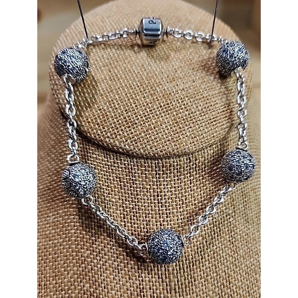 Genuine Pandora Sterling Silver 925 5 Station Bracelet 8.5” ALE